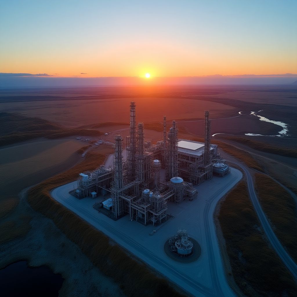 Vista aérea de una instalación petrolera en Neuquén