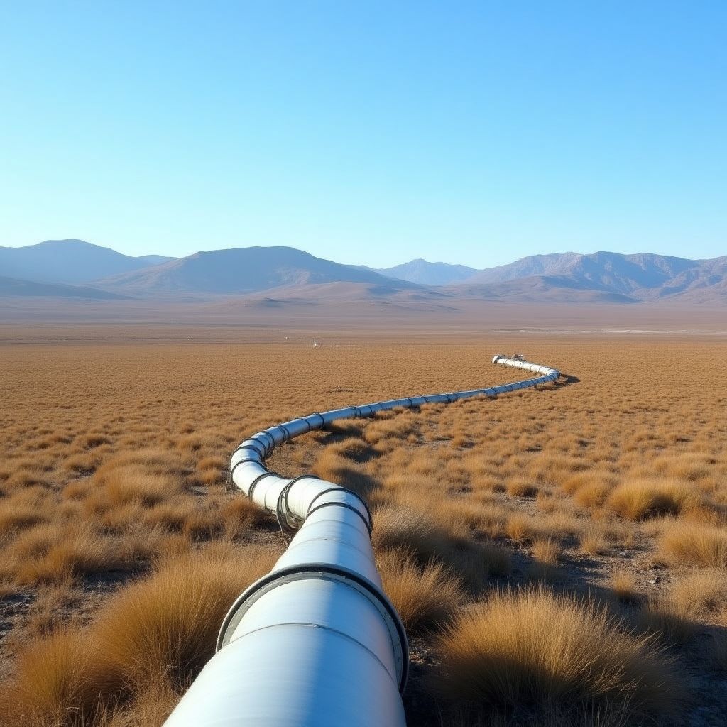 Oleoducto extendiéndose por el paisaje patagónico